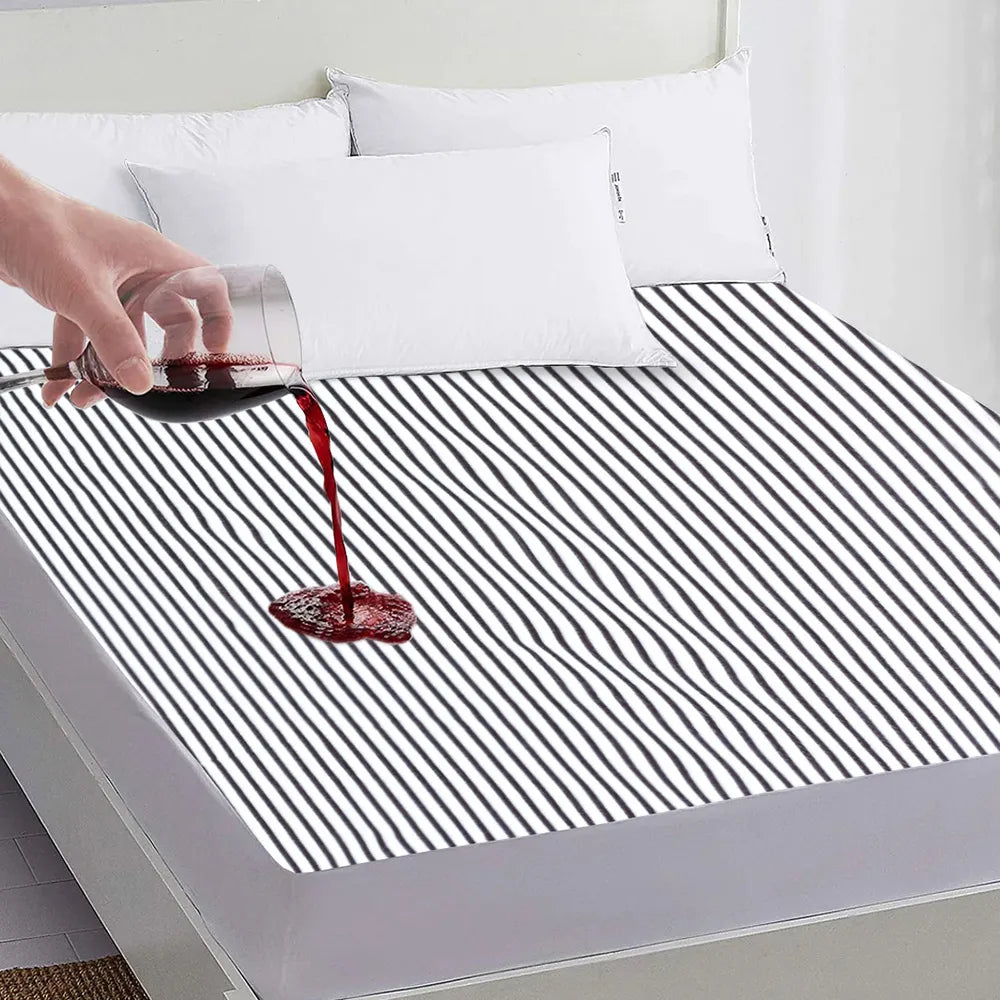Terry Towel Stripe 100% Waterproof Mattress Protector- Brown