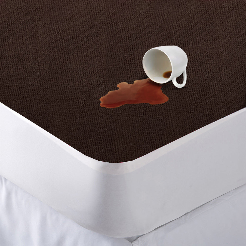 Dyed Terry Towel 100% Waterproof Fitted Mattress Protector In Brown Color