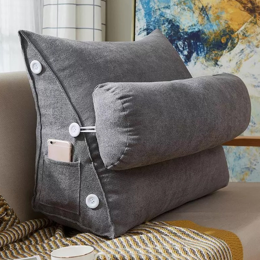 Velvet Triangular Back Rest Pillow / Back Wedge Cushion (Grey)