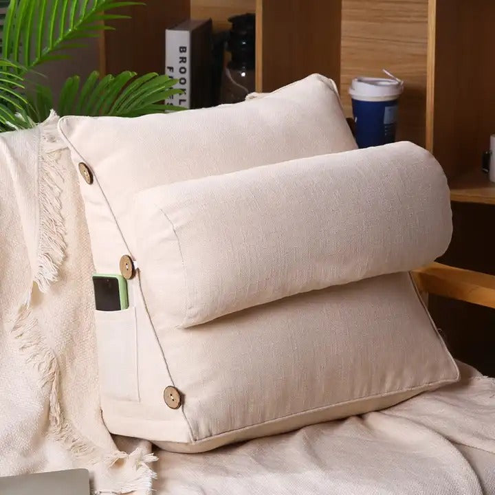 Velvet Triangular Back Rest Pillow / Back Wedge Cushion (Off White)