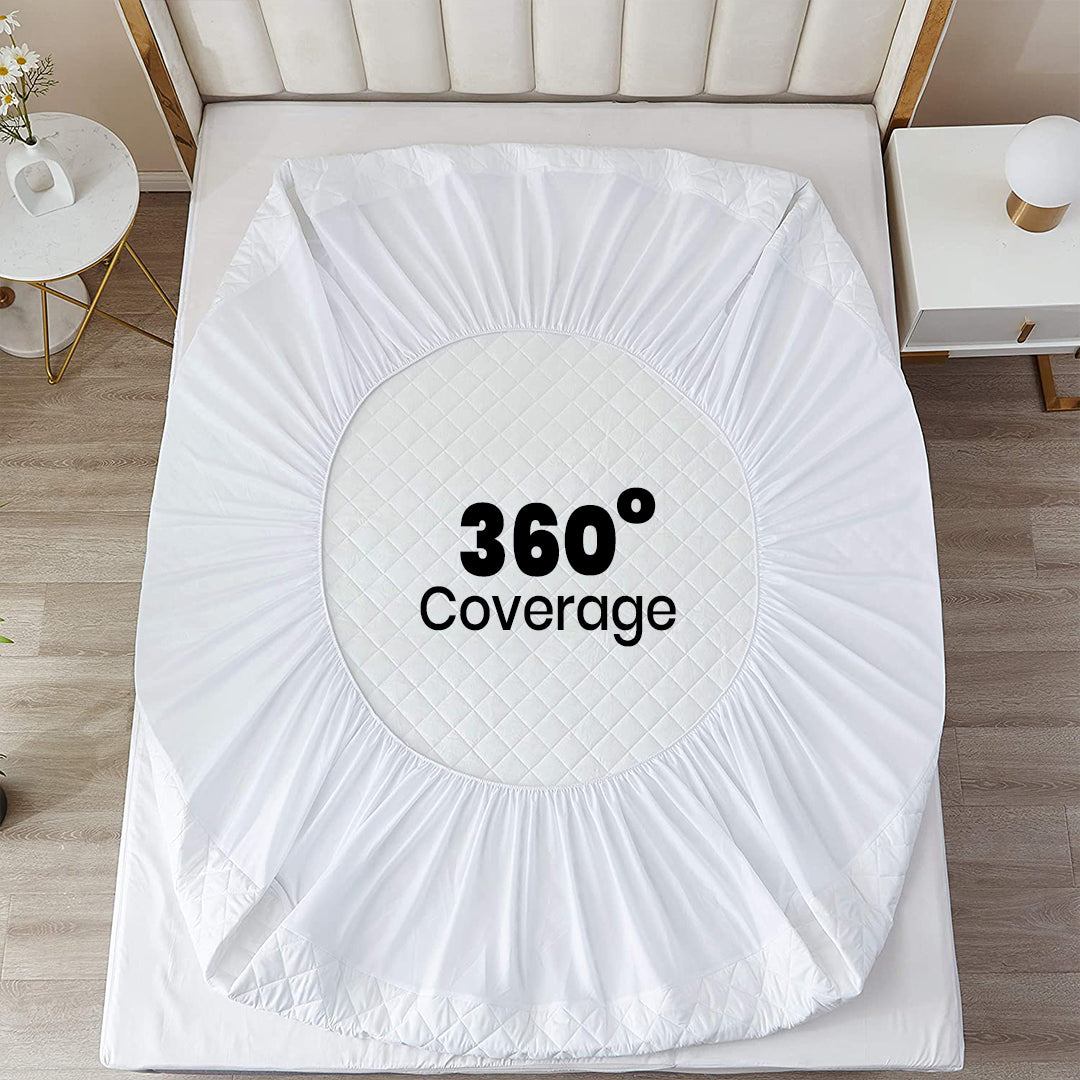 Soft Cotton Quilted 100% Waterproof Fitted Mattress Protector In Blue Color