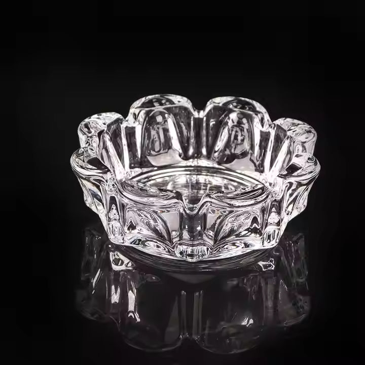 High Quality Antique Clear Flower Round Crystal Glass Ashtray