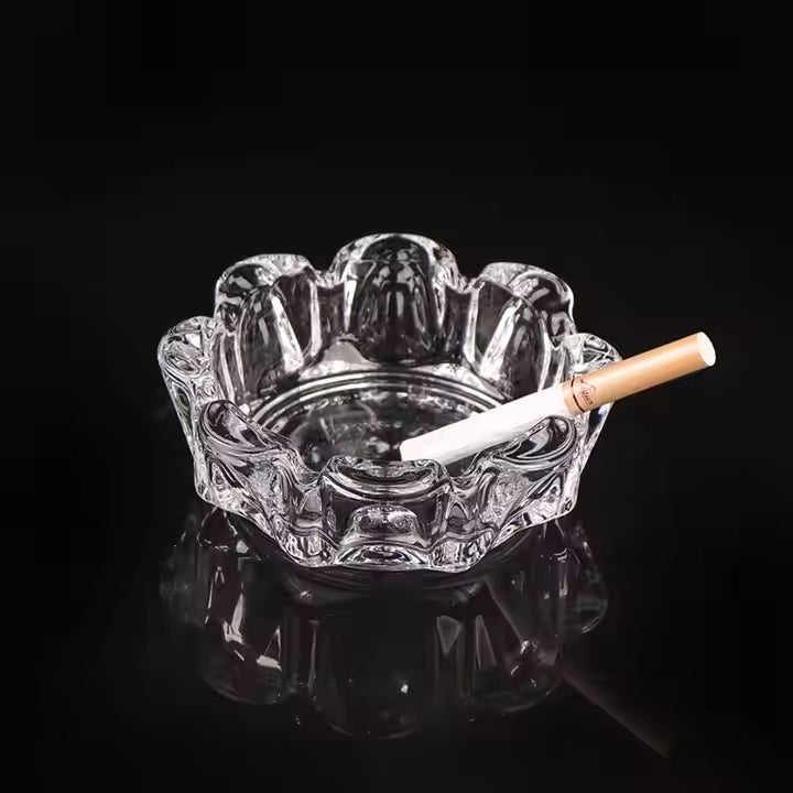 High Quality Antique Clear Flower Round Crystal Glass Ashtray