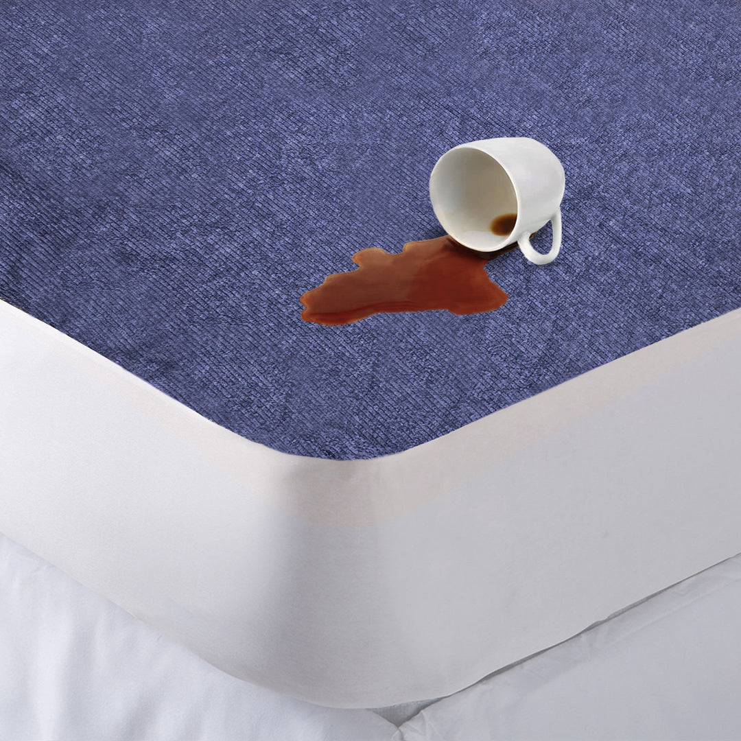 Jointless Recommended Premium & Export Quality Terry Cotton 100% Waterproof Fitted Style Mattress Protector- Blue Color