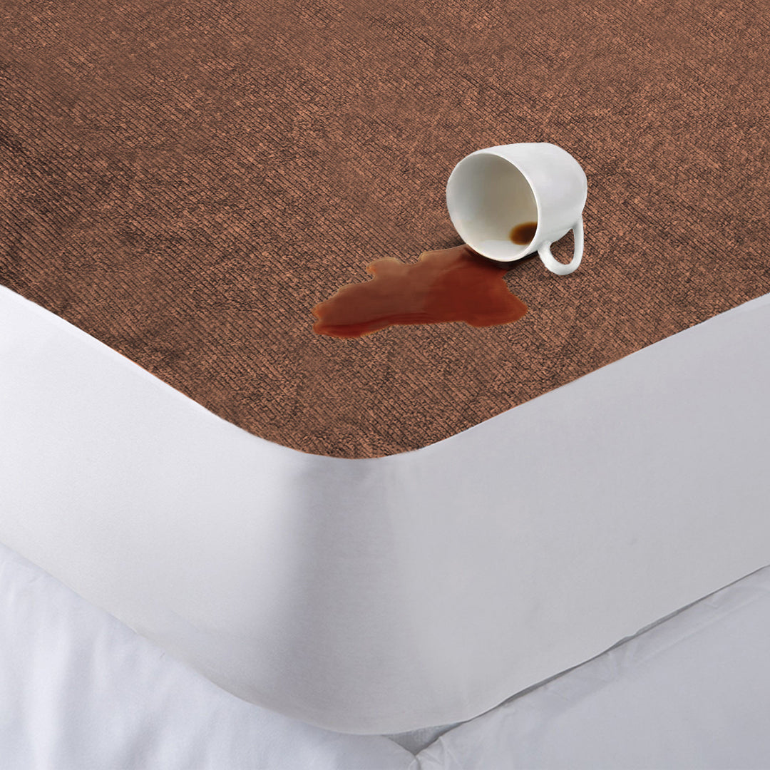 Jointless Recommended Premium & Export Quality Terry Cotton 100% Waterproof Fitted Style Mattress Protector- Brown Color
