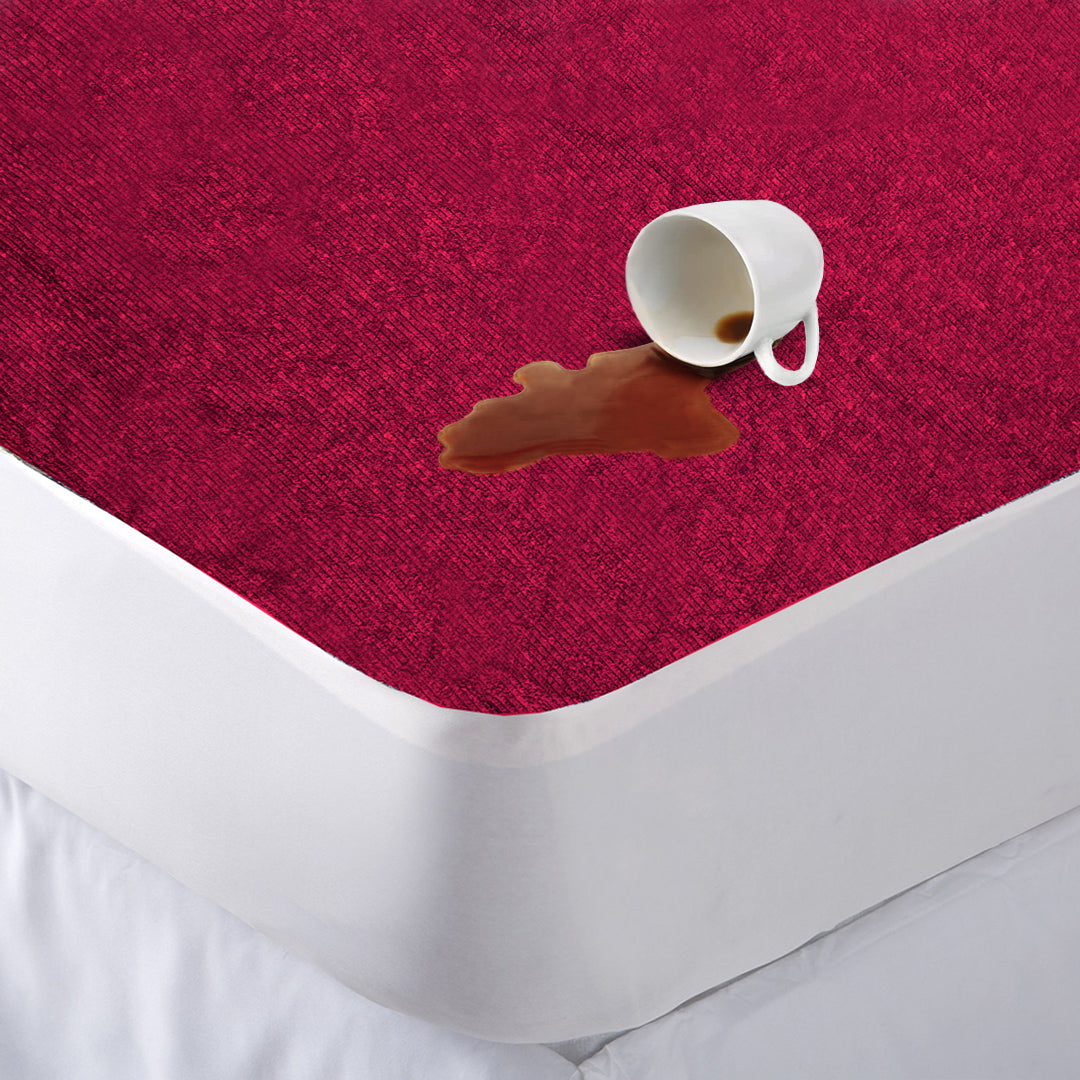 Premium Terry Cotton 100% Waterproof Zipper Mattress Protector In Maroon Color
