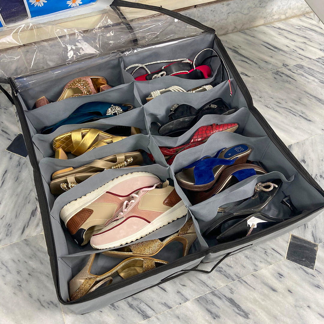 Non-woven Transparent Creative Shoes Cabinet / Dust-Proof 12 Grids Shoes Storage Bag