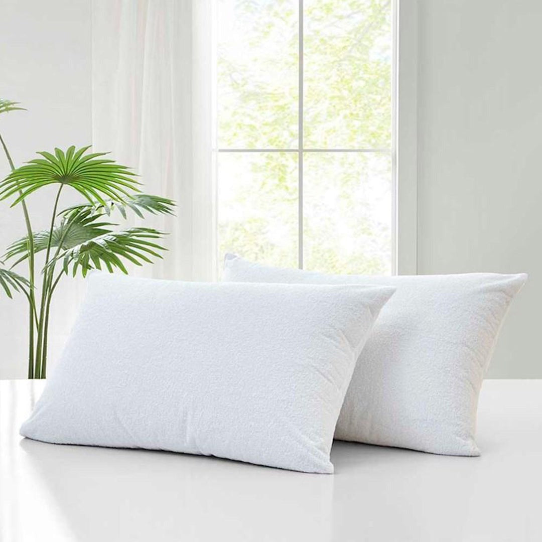 Pair Of Dyed Terry Towel Waterproof Pillow Covers- 4 Colors